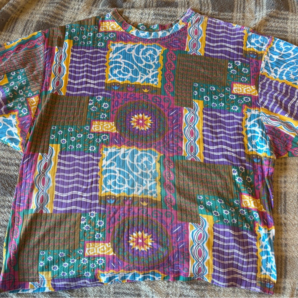 Vintage Colorful Geometric Patterned Top